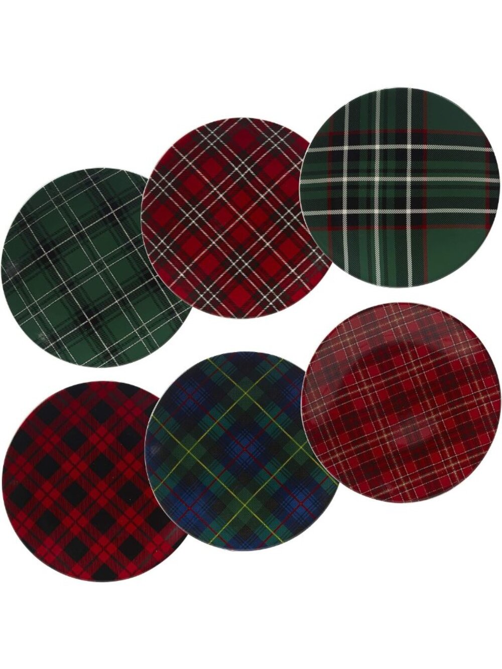 Set of 6 Christmas Plaid Dinner Plates - 10.75” Multicolor Holiday Tableware